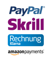 Paypal, Skrill, Rechnung Klarna, Amazonpayments